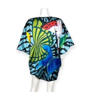 Carol Patterson Vintage 100% Silk Butterfly Print Kimono Jacket
